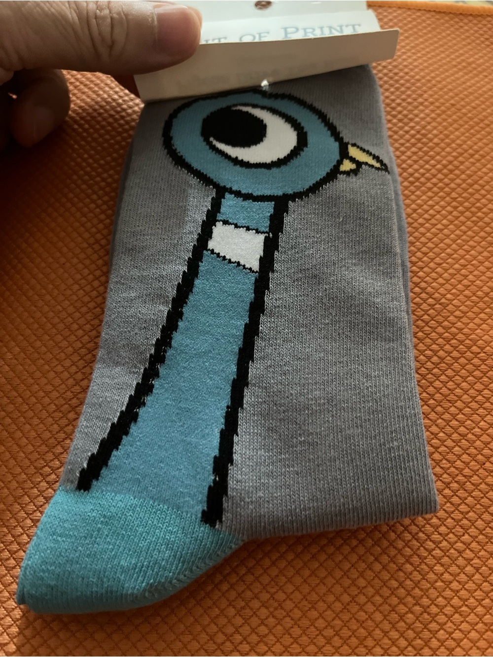 Out of Print Gray & Aqua Pigeon Crew Socks